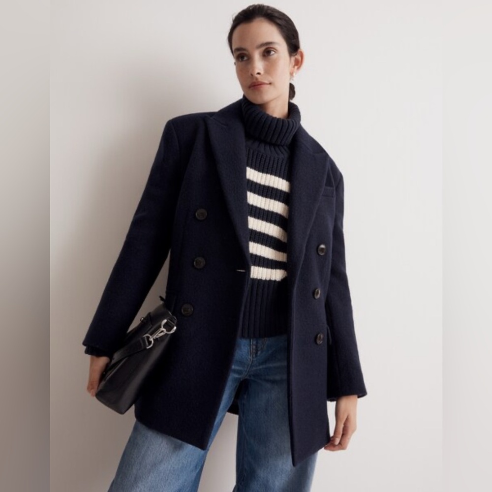 Madewell Women's Oversized Tuxedo Coat Italian Wool In Deep Indigo Size 00
